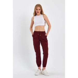 Kadın Kargo Cep Paça Lastikli Jogger Kot Pantolon  Bordo