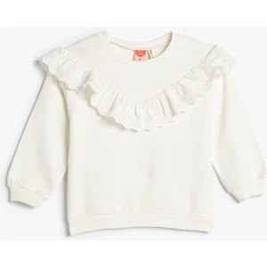 Fırfırlı Sweatshirt Şardonlu Bisiklet Yaka Pamuklu