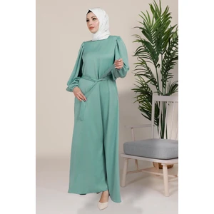 Balon Kol Turkuaz Tesettür Elbise 5220