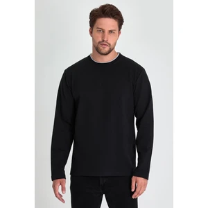 Erkek Siyah Çift Bisiklet Yaka Standart Rahat Kesim Sweatshirt