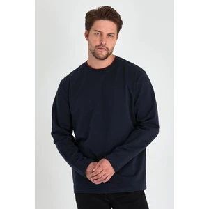 Erkek Lacivert Çift Bisiklet Yaka Standart Rahat Kesim Sweatshirt