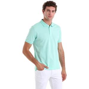 Su Yeşili Comfort Fit Düz 100% Pamuk Polo Yaka Tişört
