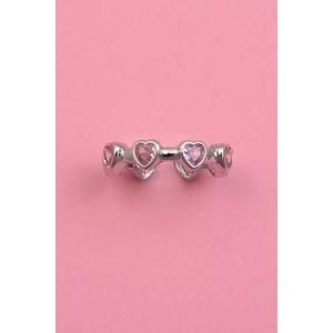 Gümüş Mor Kalp Kesim Çoklu Zirkon Ayarlanabilir Çelik Yüzük (Exclusive)