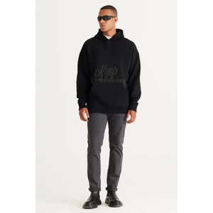 Altınyıldız Classics Erkek Siyah Oversize Fit Bol Kesim Kapüşonlu Içi Polarlı 3 Iplik Baskılı Sweatshirt