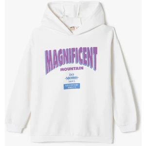 Kapşonlu Sweatshirt Şardonlu Uzun Kollu Bisiklet Yaka Baskılı