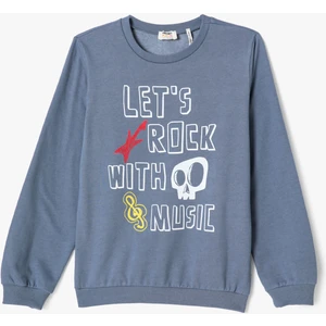 Sweatshirt Uzun Kollu Bisiklet Yaka Baskılı Şardonlu