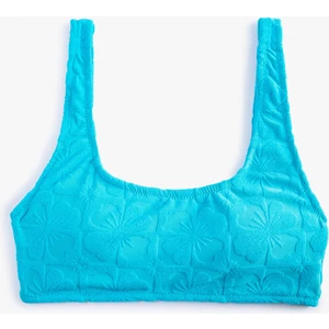 Çiçek Dokulu Bikini Üstü Kare Yaka Askılı