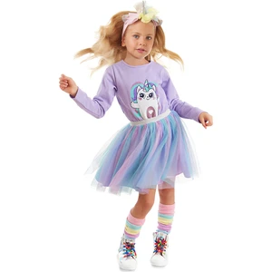 Gökkuşağı Kedicorn Kız Çocuk Tüllü Elbise