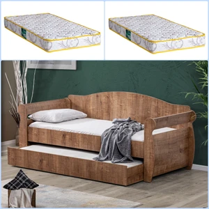 Yavrulu Yatak, Taht Yavrulu Karyola - Ceviz + 2 Adet Comfort Yatak
