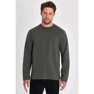 Erkek Haki Çift Bisiklet Yaka Standart Rahat Kesim Sweatshirt