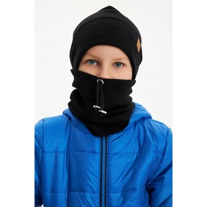 Siyah Erkek Çocuk Şapka Bere Boyunluk Takım Pamuklu Kaşkorse