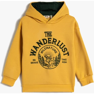 Kapşonlu Sweatshirt Şardonlu İşleme Detaylı Uzun Kollu Pamuklu