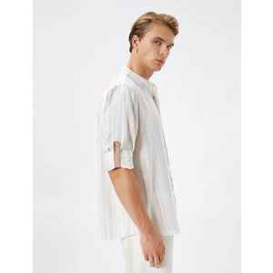 Hakim Yaka Gömlek Uzun Kollu Düğmeli Katlanabilir Kol Detaylı