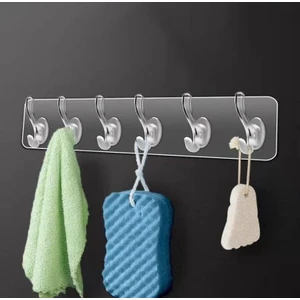 6'li Kendinden Yapışkanlı Güçlü Şeffaf Askılık - Kapı Arkası Mutfak Duvar Banyo Askı