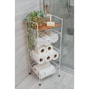 Ahşap Metal Çok Amaçlı 3 Katlı Banyo Düzenleyici Organizer Ceviz Raflı - Beyaz – MRS-001