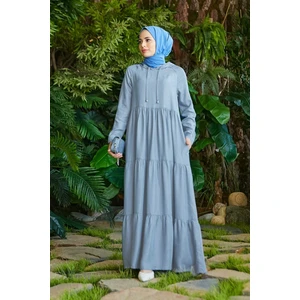 6531 - Denım Kapşonlu Reglan Kollu Elbise Mavi
