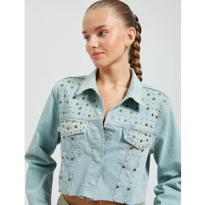 Crop Kot Ceket Pamuklu Zımba Detaylı Kapaklı Çift Cepli