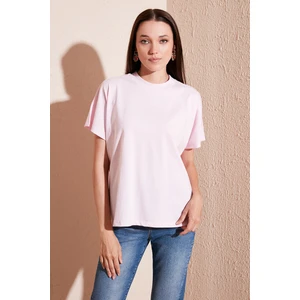 Oversize % 100 Pamuk Bisiklet Yaka Basic Bayan T Shirt 5864489