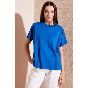 Oversize % 100 Pamuk Bisiklet Yaka Basic Bayan T Shirt 5864489