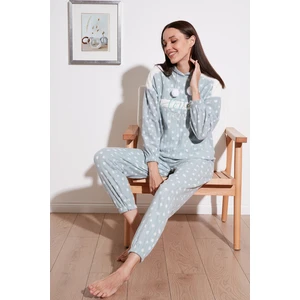 Desenli Regular Fit Kapüşonlu Polar Pijama Takımı Bayan Pijama Takımı 6571001