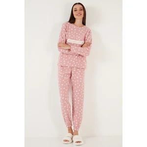 Regular Fit Bisiklet Yaka Polar Pijama Takımı Bayan Pijama Takımı 6571007