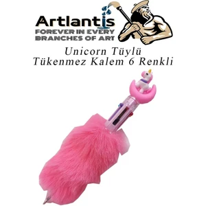 Unicorn Tüylü Tükenmez Kalem 6 Renkli 1 Adet Pembe Pelüş Tükenmez Kalem 6lı Renk Sevimli Hediye Peluş Süslü Tükenmez Kalem
