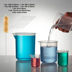 Beher Set / Ölçü Kabı - Plastik Şeffaf (Beher + Paspör Pipeti + Tüp Fırçası)