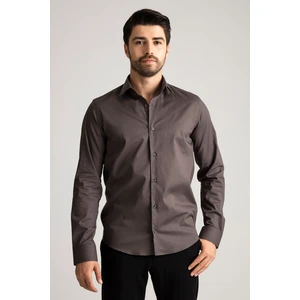 Erkek Gri Pamuk Saten Kolay Ütülenebilir Casual Cepsiz Modern Fit Gömlek