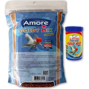 Goldy Mix %37 Yüksek Protein 250 gr Granül Japon Yemi Refill Pack ve 100 ml Lotus Gold Red Balık Yemi
