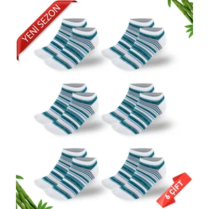 Sim Detaylı Çizgi Desenli Kadın Bambu  Patik Çorap 6lı Set