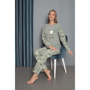 Mutlu City Yeni Sezon Sonbahar/kış Kadın Welsoft Polar Yuvarlak Yaka Çiçek Desenli Kalın Pijama Takımı 30004