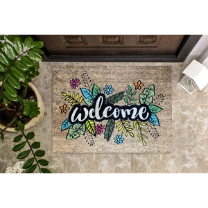 Pusula Home Çiçekli Welcome Kaymaz Taban Kapı Önü Paspası