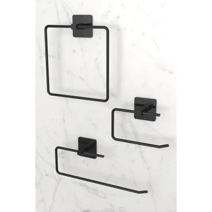 Yapışkanlı Siyah Kare Havluluk Rulo Havluluk Wc Peçetelik Kağıtlık 3'lü Pratik Banyo Mutfak Set