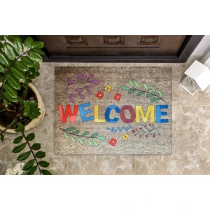 Pusula Home Renkli Welcome Kaymaz Taban Kapı Önü Paspası | 45X60