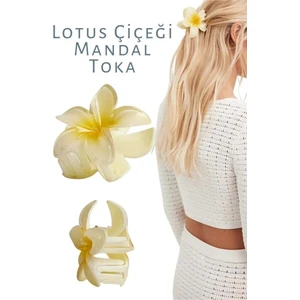 Dzc Kuzenler Avm Lotus Mandal Saç Tokası Akrilik Parlak (Sarı Beyaz)
