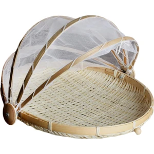 Örtülü Yuvarlak ve Dikdörtgen Bambu Depolama Sepeti ile Örgü Gıda Çadırı L Yuvarlak (Yurt Dışından)