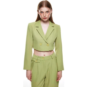 Kruvaze Crop Blazer Ceket Olive