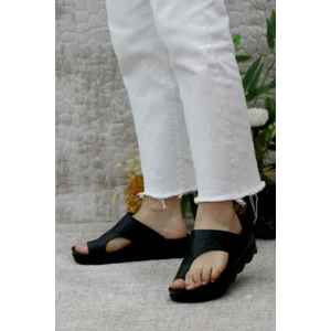 1742 Siyah Çatlak Comfort Anatomik Casual Parmak Arası Kadın Terliği