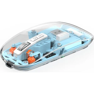 Bluetooth Kablosuz Mouse Wiwu WM105 Crystal Rgb LED Işıklandırmalı Şeffaf Tasarım 2400 Dpi Mavi