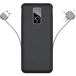 Pw-05 Hızlı Şarj LED Göstergeli Micro Lightning Type-C Kablolu Taşınabilir Powerbank 10000MAH (Siyah)