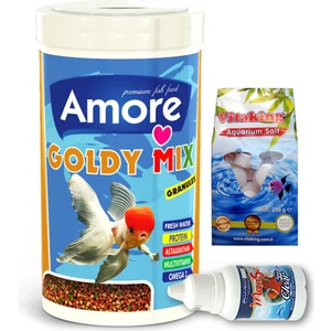 Goldy Mix Granül 1000 ml Kutu Japon Balık Yemi, Clear Akvaryum Berraklaştırıcı, Kaya Tuzu