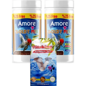 Goldy Mix Granül 2 x 125 ml Kutu Japon Balık Yemi ve Akvaryum Temizliği Kaya Tuzu Tabletleri