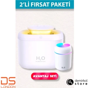 Demirkol Store H2O Humidifier 3300 ml Çift Püskürtmeli ve 300 ml Hava Nemlendirici - 2'li Hava Nemlendirme Paketi