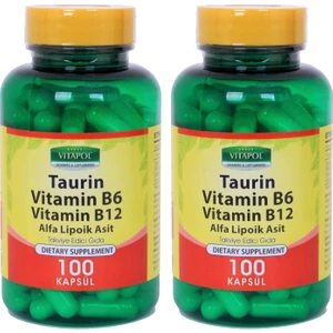 Taurin 500 mg Taurine 2 x 100 Kapsül Alfa Lipoik Asit Vitamin B6 Vitamini B12 Vitamini