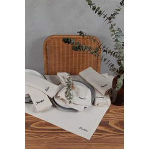 Cotton Maison Naturel Peçete 6 Lı Motto Işlemeli Pamuk Keten Otantik 45X45 cm