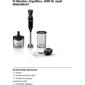 MS6CB6157 El Blenderı Ergomixx 1000 W Siyah, Antrasit