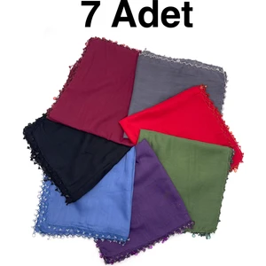 Naz Ipek 7'li Set Pamuklu Damla Inci Boncuklu Eşarp Yüksek Kalite Yazma 100X100CM