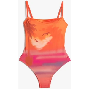 Tropikal Baskılı Mayo İnce Askılı Kaplı