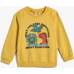 Dinozorlu Sweatshirt Şardonlu Uzun Kollu Bisiklet Yaka Pamuklu