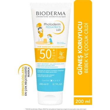 Photoderm Pediatrics Lait SPF50+ Bebek ve Çocuklar için Çok Yüksek Koruma Sağlayan, Suya ve Kuma